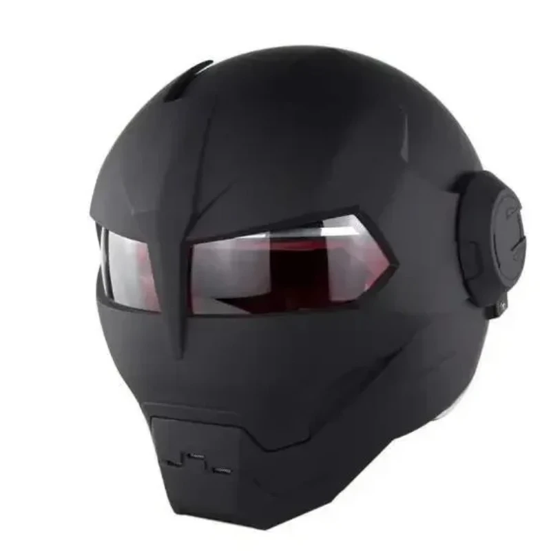 Iron Man Retro Motorcycle Full Helmet Bright Black Personality Cool Flip-up Helm for Men Capacete Moto