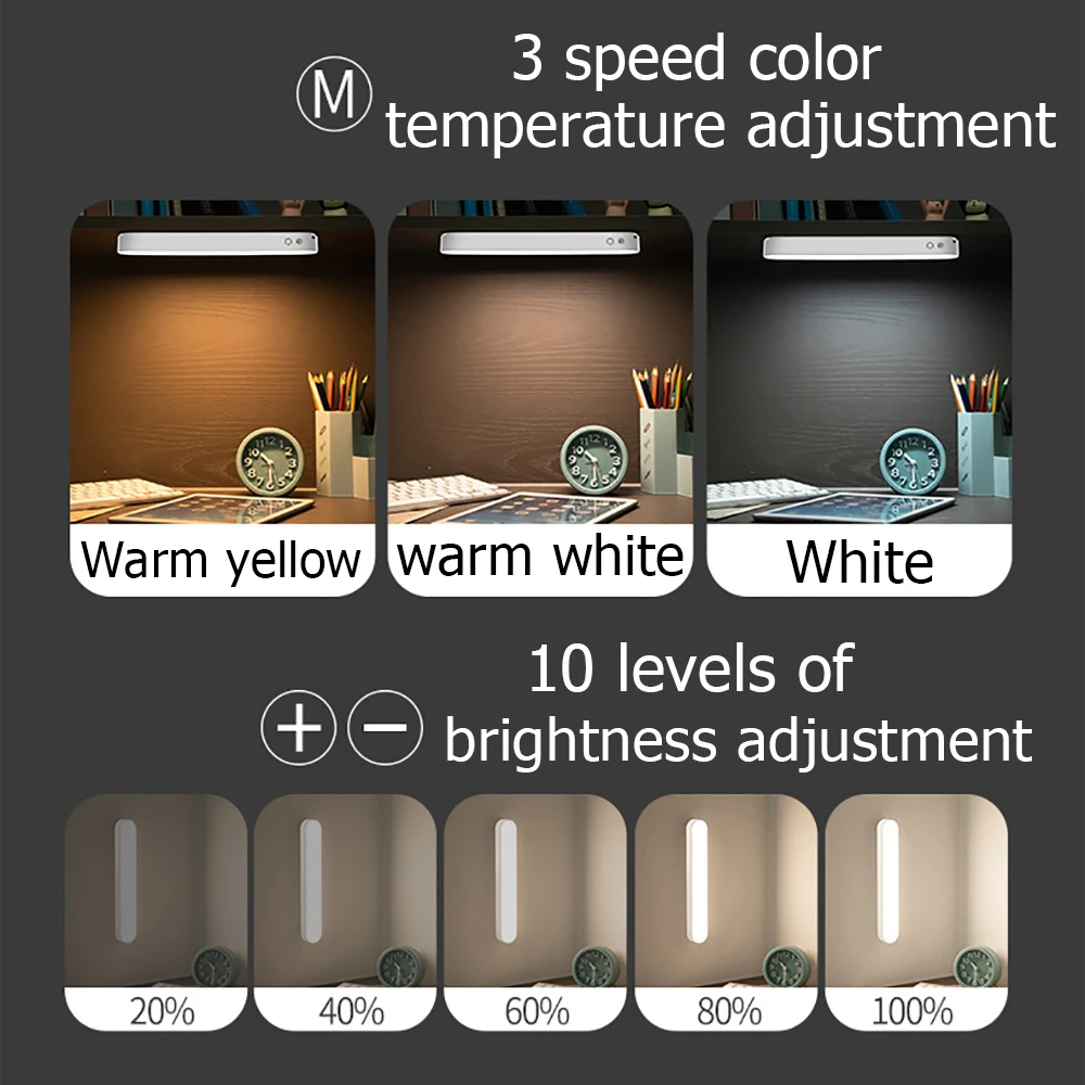 LED夜間照明デスクランプUSB充電式磁気調光テーブルランプコンピュータ研究オフィス寝室用読書スタンドライト