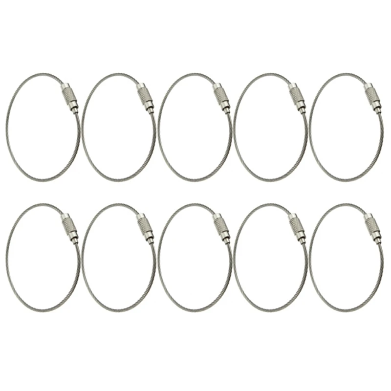 10Pcs Stainless Steel Screw Locking Wire Keychain Cable Key Rings Outdoor Accessory