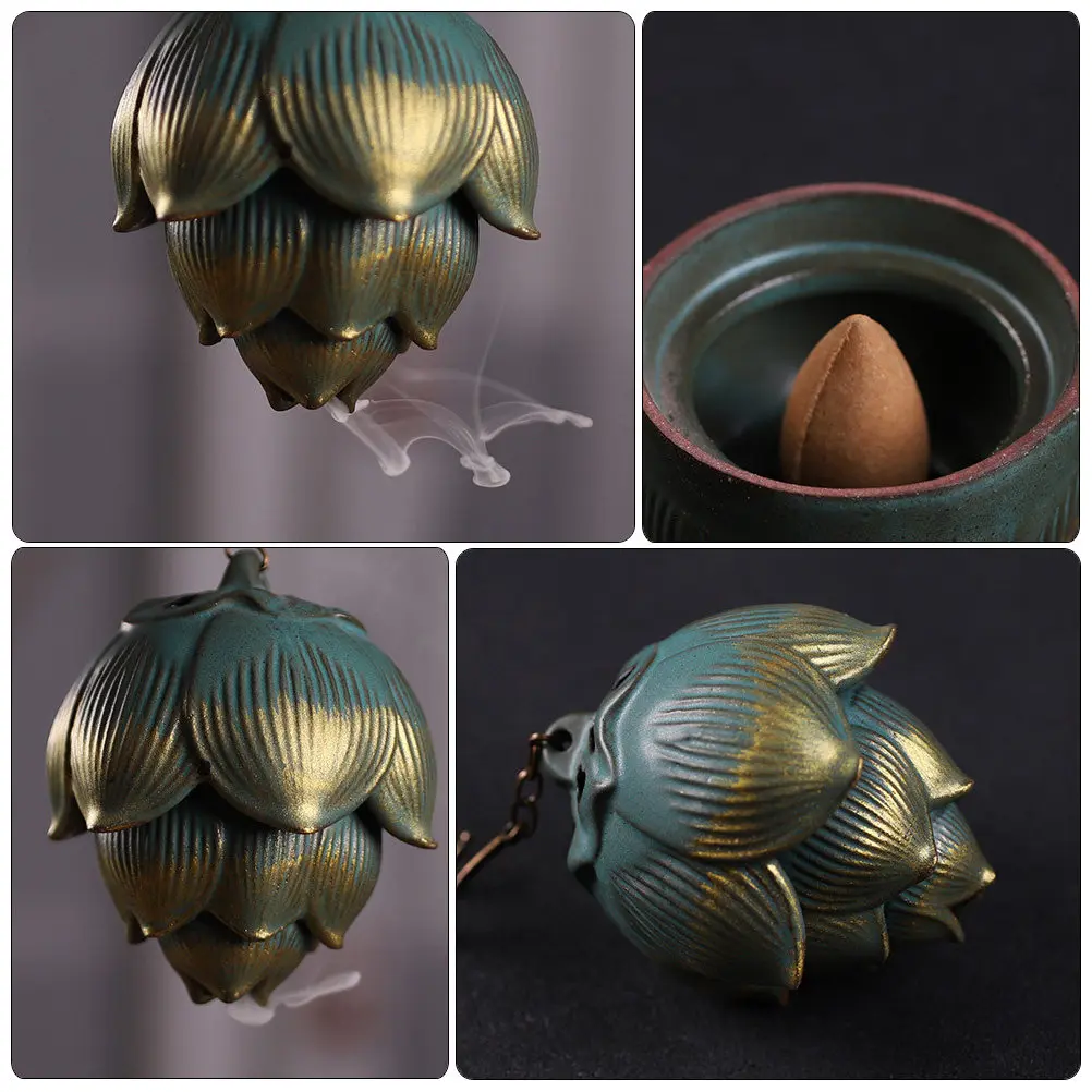 Exquisite Lotus Incense Burner Backflow Ceramic Incense Holder for Mindfulness Meditation Aromatherapy Home Office Decor Gift