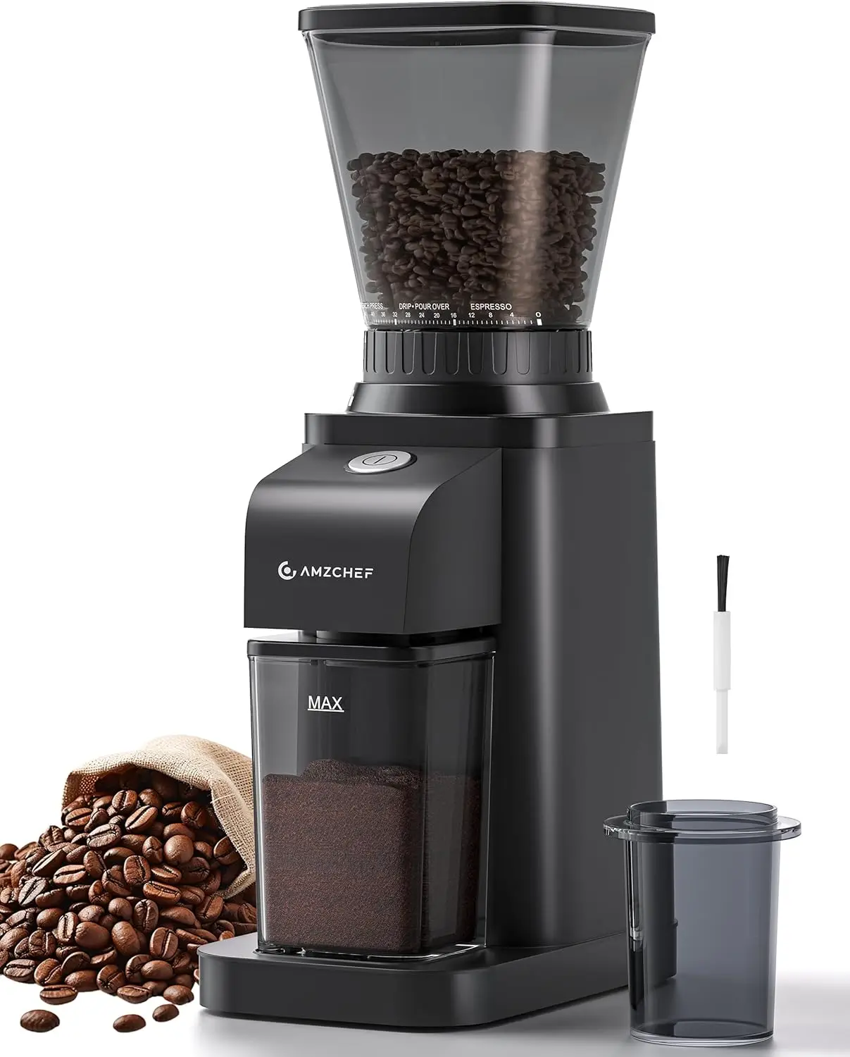 

Anti-Static Espresso Grinder with Self-Cleaning Burr, 48 Settings, Home Coffee Bean Grinder with Storage Box & Cup