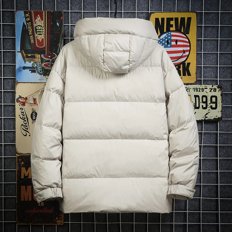 Winter Men's Warm White Duck Down Jacket Zipper/Button Hooded Parka Loose Casual Thicken Outwear Snow Coat Oversize M-5XL