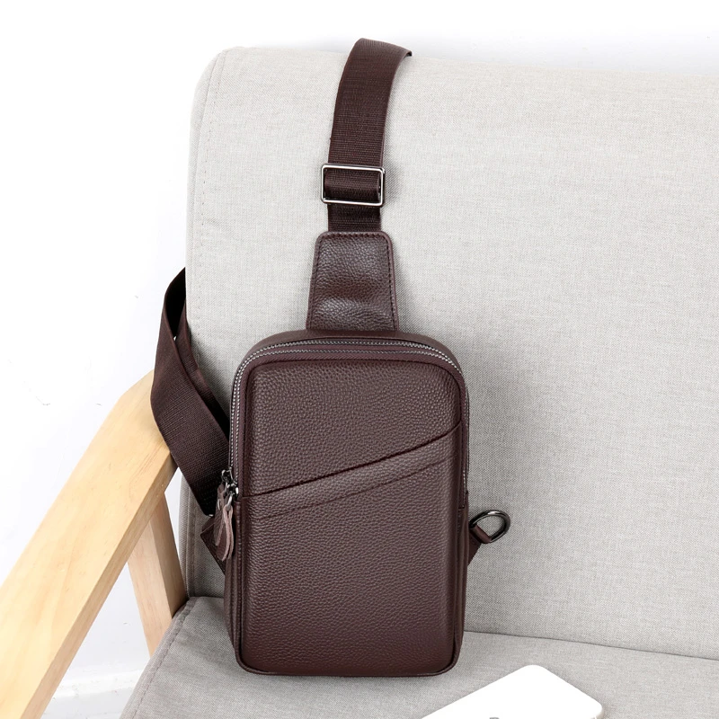 Men Crossbody Bag Genuine Leather Men's Bags Chest Pack Hiking Daypack Outdoor Travel Backpack Cycling 2024 new Back Pack Travel