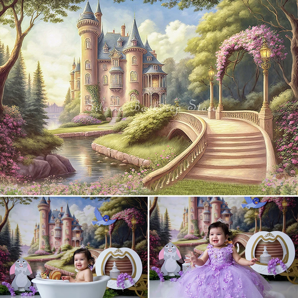 

Forest Fantasy Castle Princess Backdrop Photography Girl Birthday Party Decor Backdrops Cake Smash Photo Studio Photocall Props