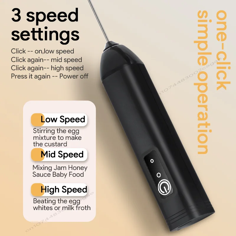 Electric Milk Frother USB Rechargeable Handheld Egg Beater 3 Speeds Foam Maker Mixer Coffee Drink Frothing Wand Foamer Kitchen - Detail Angle #04
