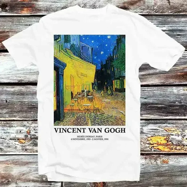 Van Gogh Cafe Terrace At Night Poster T Shirt Vintage Retro Cool Gift Mens Womens Unisex Cartoon Anime Top Tee B390