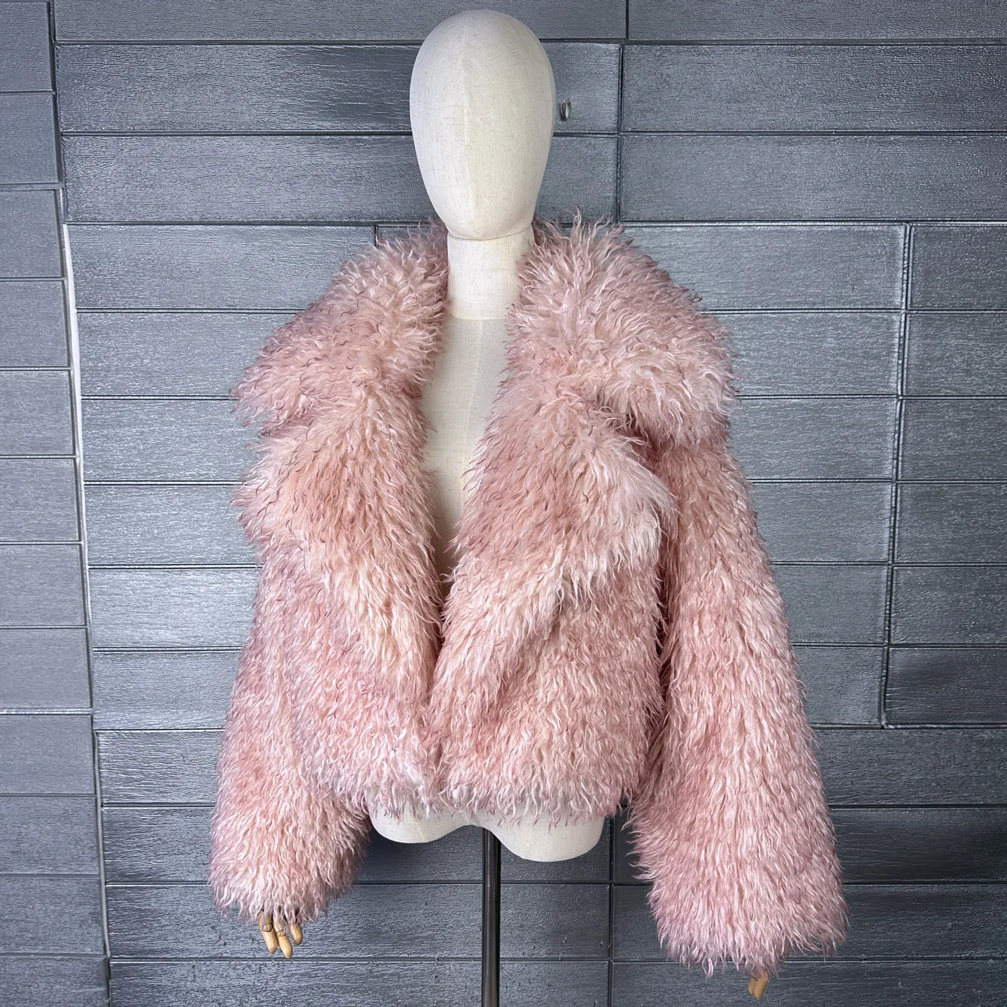 2026 Autumn Winter New Fashion Imitation Beach Wool Printed Tie Dyed Faux Fur Coat for Women Loose Lapel Jacket