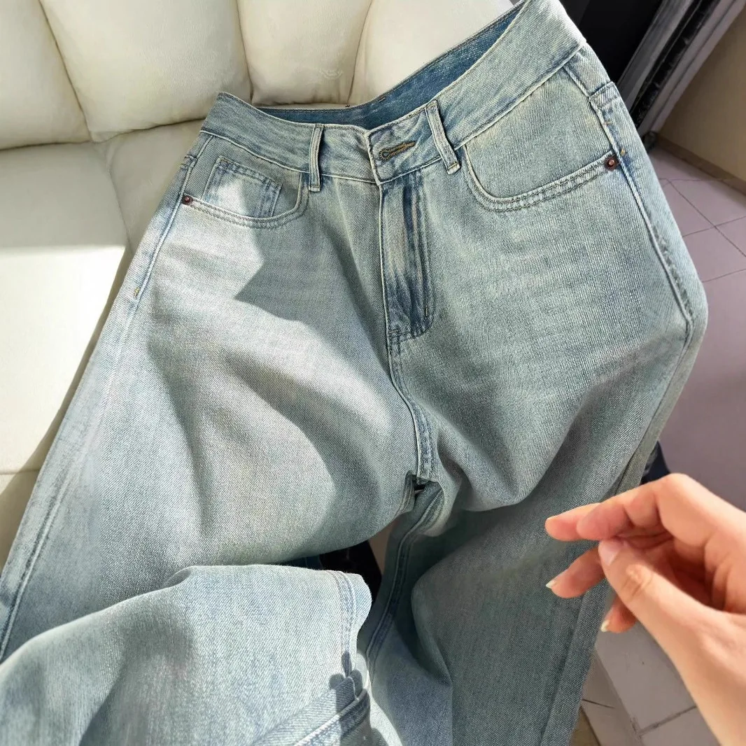 Wide-leg jeans, new spring and autumn ins style, loose and slimming, high-waisted, straight-leg pants for petite women in summer - view 4