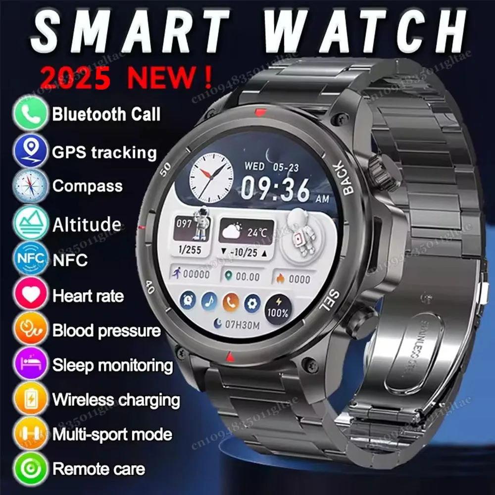 New Bluetooth Call Compass Smart Watch Men Women AMOLED HD Large Screen Heart Rate NFC IP68 Waterproof GPS Sports Smart Watch