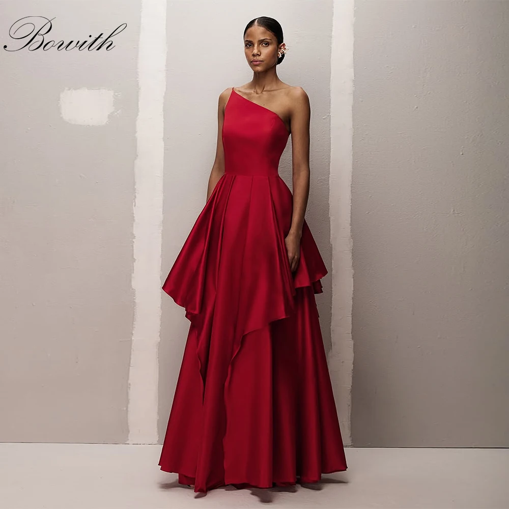 

Bowith Red One Shoulder Satin Evening Gown Gorgeous A-Line Draped Party Dresses Customized Women Evening Dresses 2025