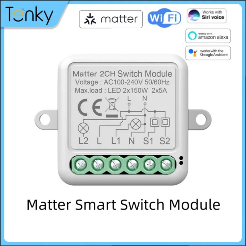 Tenky Matter WiFi Smart Switch Module Relay 2/3/4 Gang Smart Home Works With Homekit Tuya Smartthings Alexa Google Home