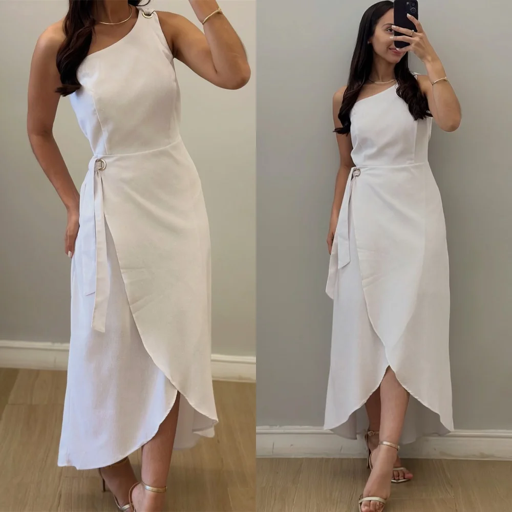 

Customized Formal White Jersey Homecoming Dresses Temperament One Shoulder Evening Gowns High Quality Special Occasion Gowns