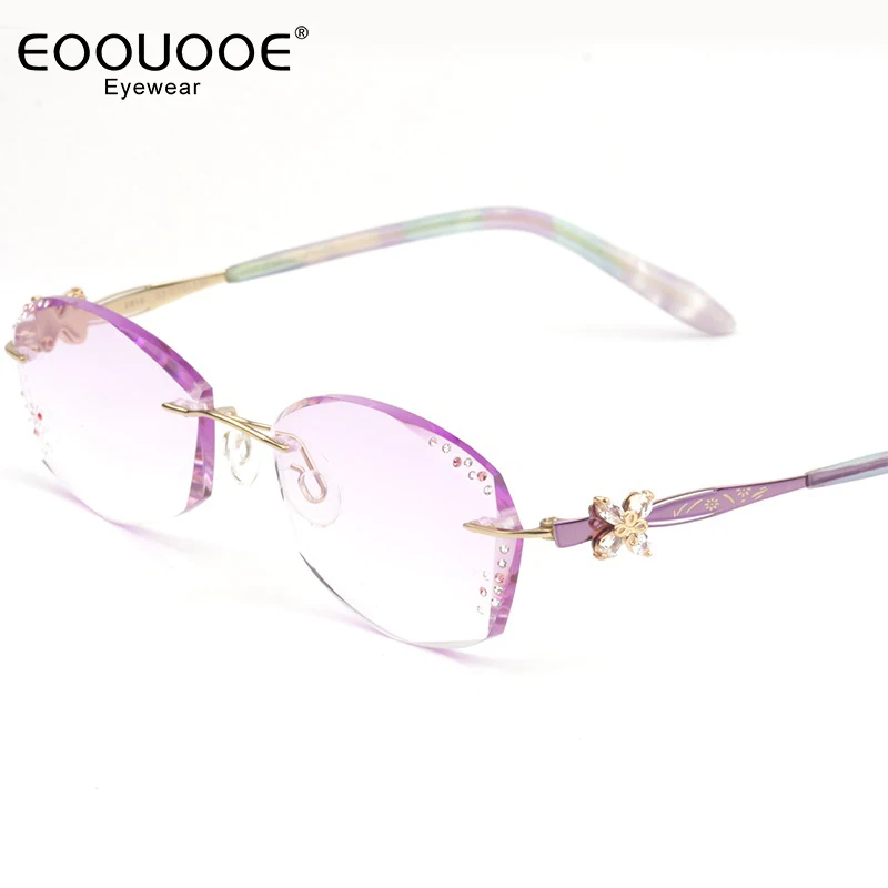 

Pure Titanium Eyeglasse Luxury Flashing Design Eyeglasses Purple Gradient Lenses Myopia Hyperopia Eyewear Optics Rimless Glasses