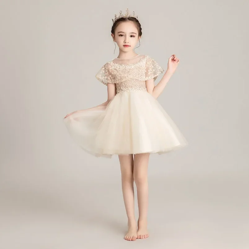 Girls Party White Prom Tulle Dress Fluffy Flower Girl  2024 Evening Princess Winter Velvet Wedding Toddler Dresses for New Year