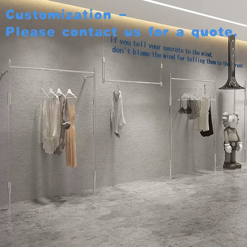 

custom.Silver Clothes Hanger Suitable High-end Clothing Store Custom Display Rack Thickened Stainless Steel