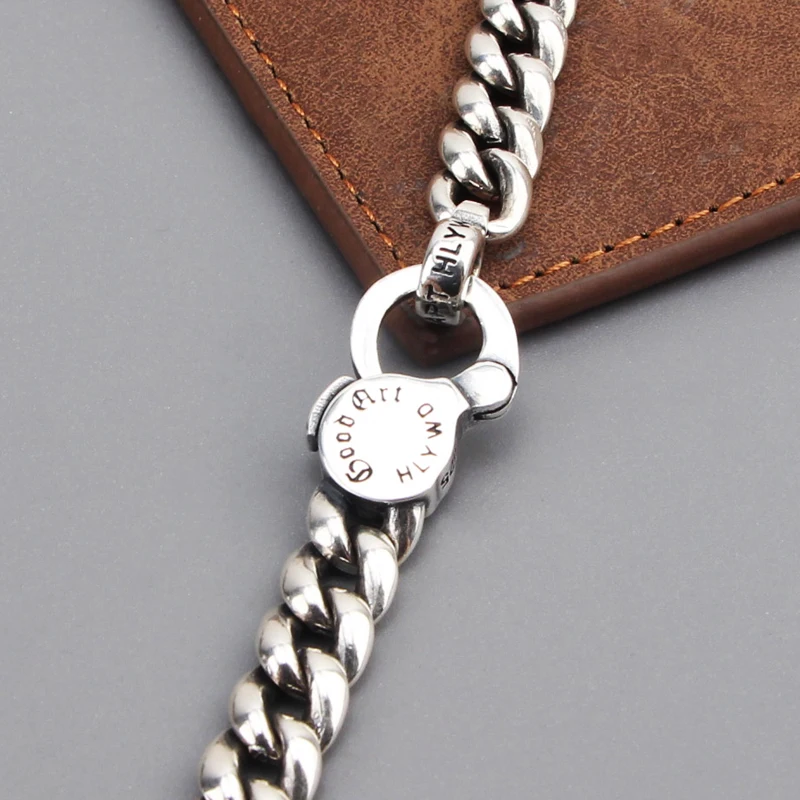 S925 pure silver six petal cherry blossom smooth tank necklace, domineering European and American style trendy hip-hop Cuban cha
