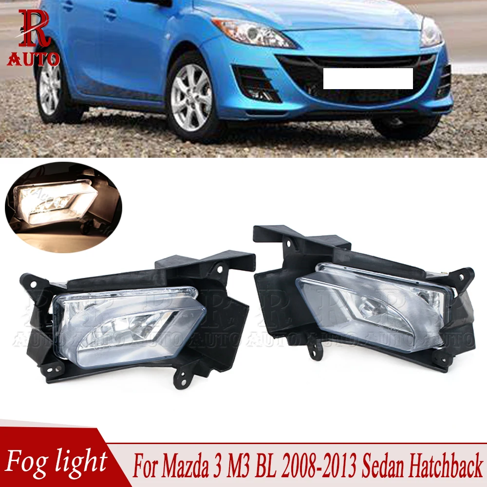 R-AUTO Fog Lamp Modification Front Bumper Fog Lights Sets Kit Chrome For Mazda 3 M3 BL 2008 2009 2010 2011-2013 Hatchback Sedan