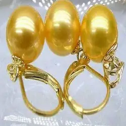 AAA+ 16mm south sea golden shell pearl earrings Pendant SET Quartz Choker Pendants Steel Fashion Charms Charm Jewelry
