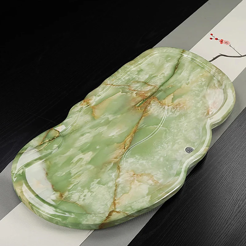 Luxury Stone Tea Tray Serving Plate Saucer Green Ceremony Big Round Tea Tray Coasters Hospitality Living Room Bandejas Teaware