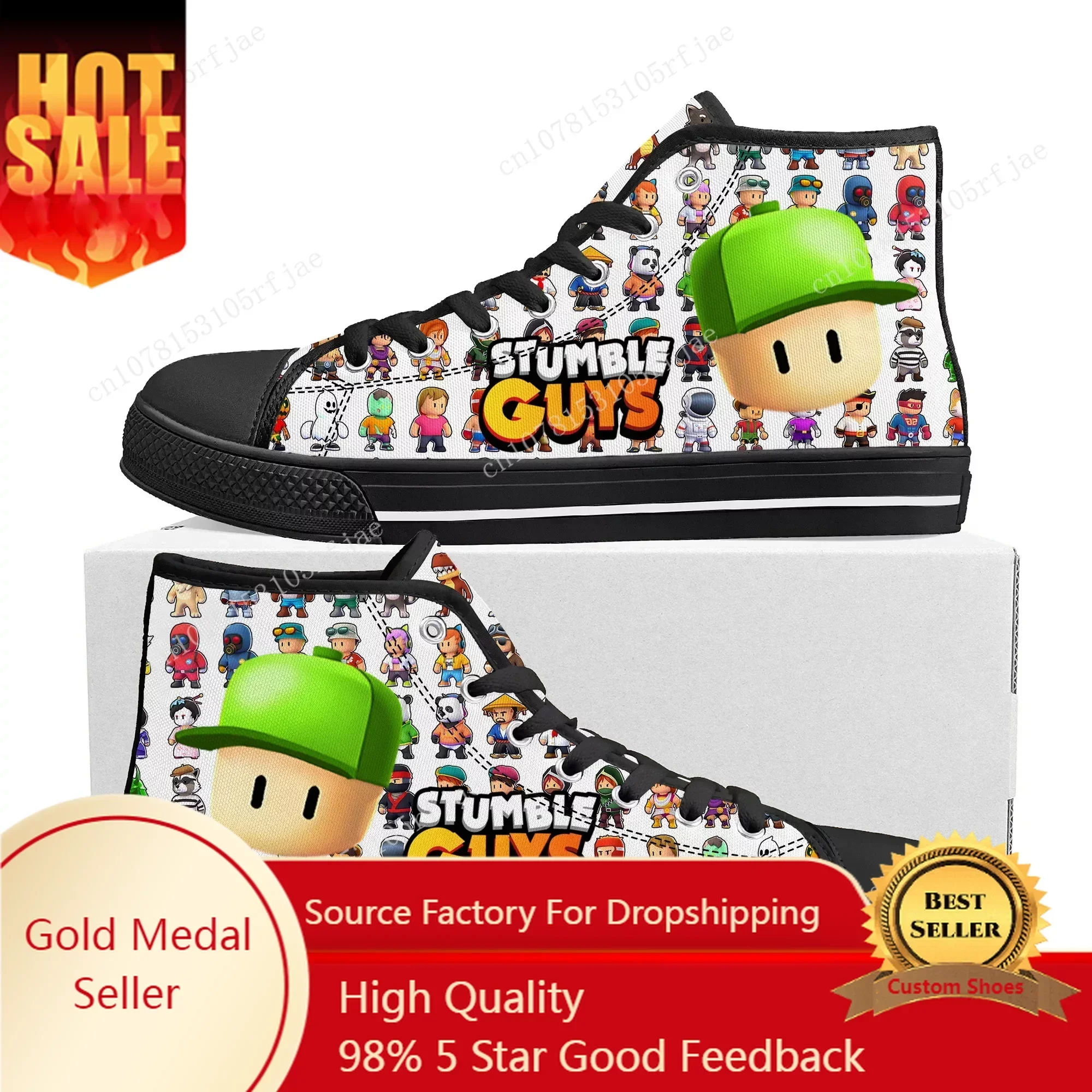 

Stumble Guys High Top Sneakers Cartoon Game Mens Womens Teenager High Quality Canvas Sneaker Fashion Custom Built Couple Shoes