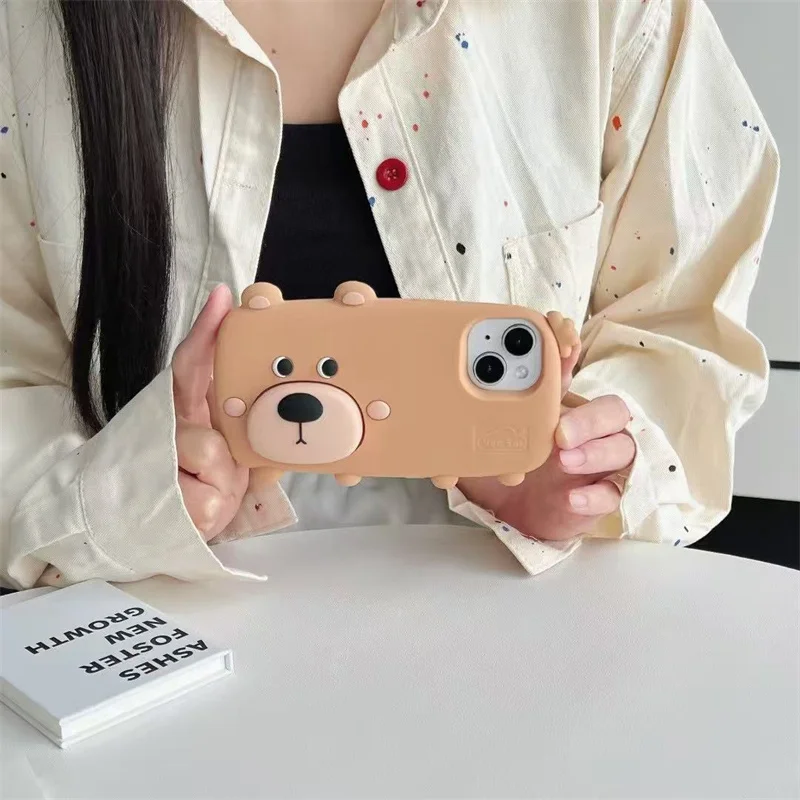 Creative design walking bear holder phone case for iPhone 12 13 14 15 16 promax