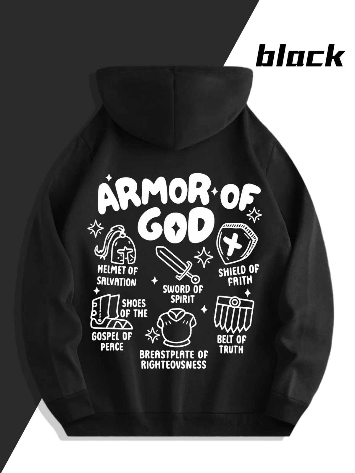 Moda casual masculina tendência dupla face impressa cristão bíblia escritura padrão moletom com capuz solto rua grosso pulôver