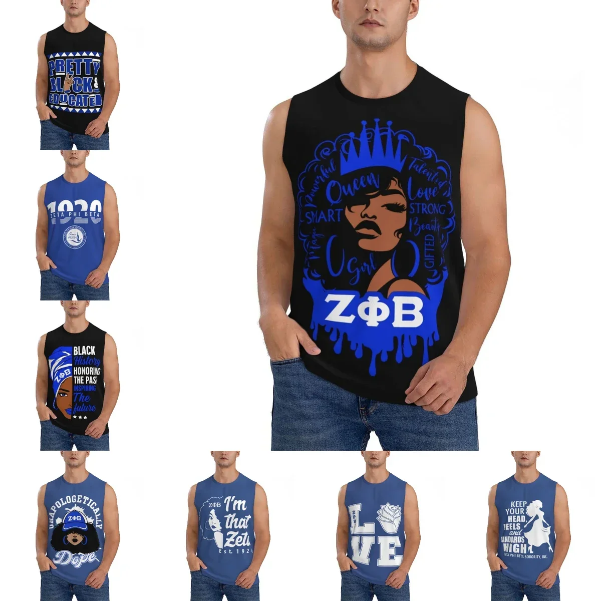 

Zeta Phi Beta ZPB Sorority Athletic Men's Hd Print Cotton Tank Top Muscle Tee Sleeveless T-Shirt Tagless Tank Undershirt
