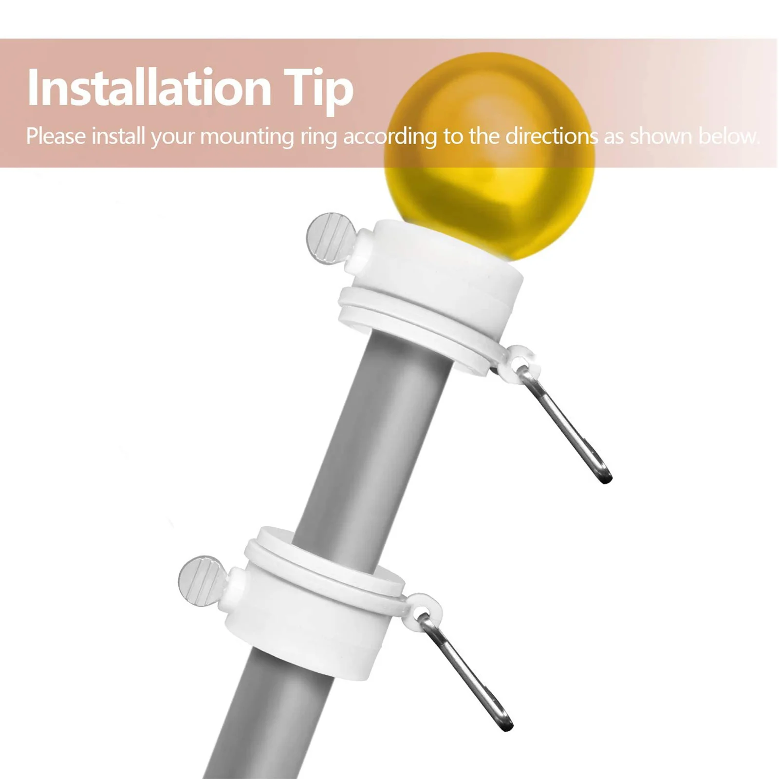 

2Pcs Rotating Mounting Rings Flag Pole Beige Fit 0.75-1.02 Inch Diameter Anti-Wrap Flagpole Clips Pole Rings Rotating Flag