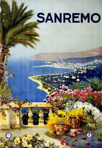SAN REMO Vintage Italy - Cartel de viaje y turismo italiano, placa metálica, cartel para pub y bar