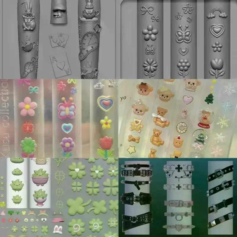 /ACR/Silicone Nail Art Mold Belt Buckle Flower Butterfly Four-leaf Clover 3D Nail Decoration Mold Manicure Template Transparent