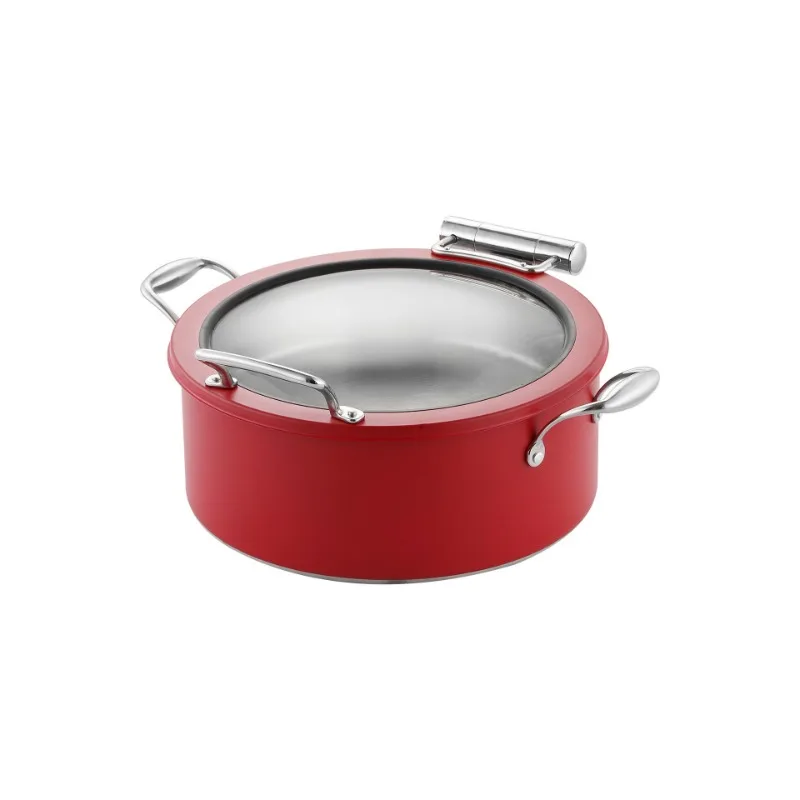 

Stainless Steel Binaural Buffet Stove Hotel with Glass Cover Color Commercial Adjustable Warm Vegetable Pot