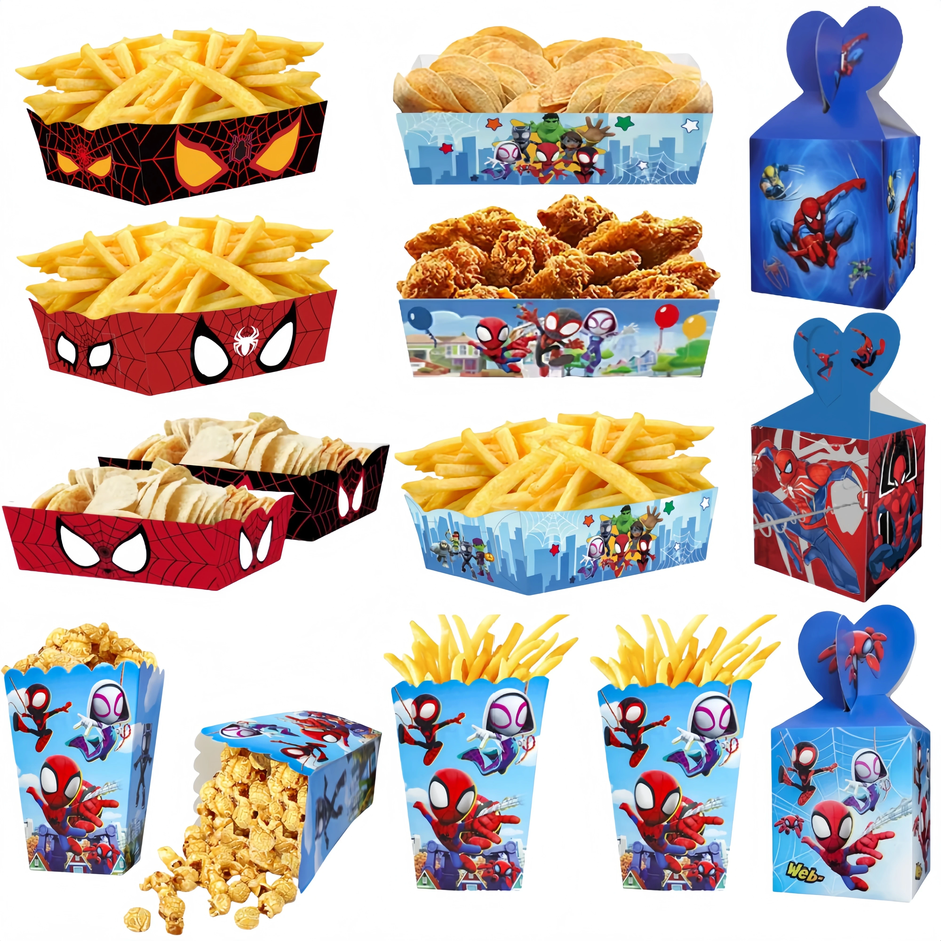 صواني تقديم الطعام الورقية من سبايدرمان صندوق الفشار سبايدرمان للأطفال الأولاد وحفلات أعياد الميلاد والوجبات الخفيفة والهدايا وحفلات استقبال المولود الجديد