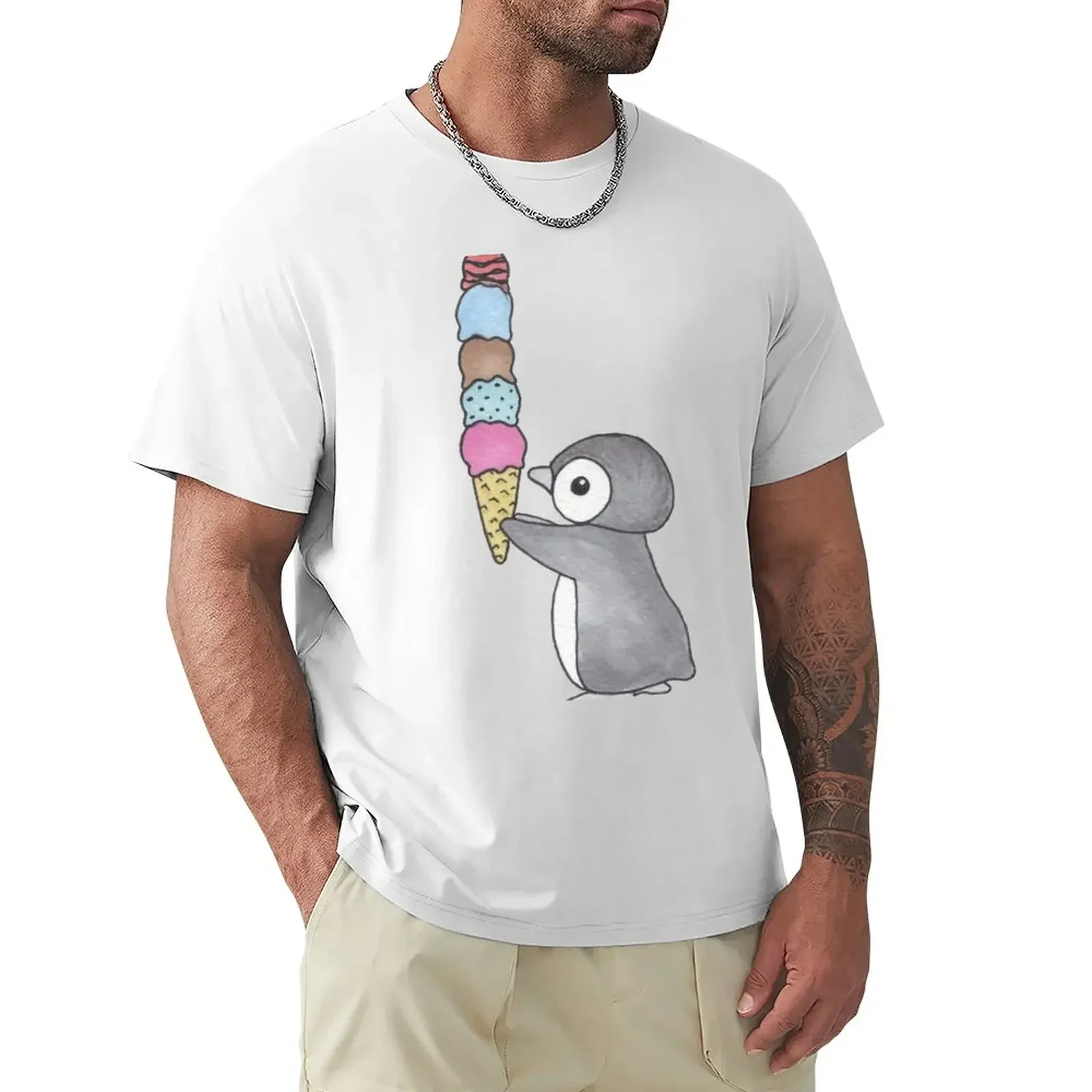 Ice Cream Penguin T-Shirt oversizeds plus size tops black t shirts for men