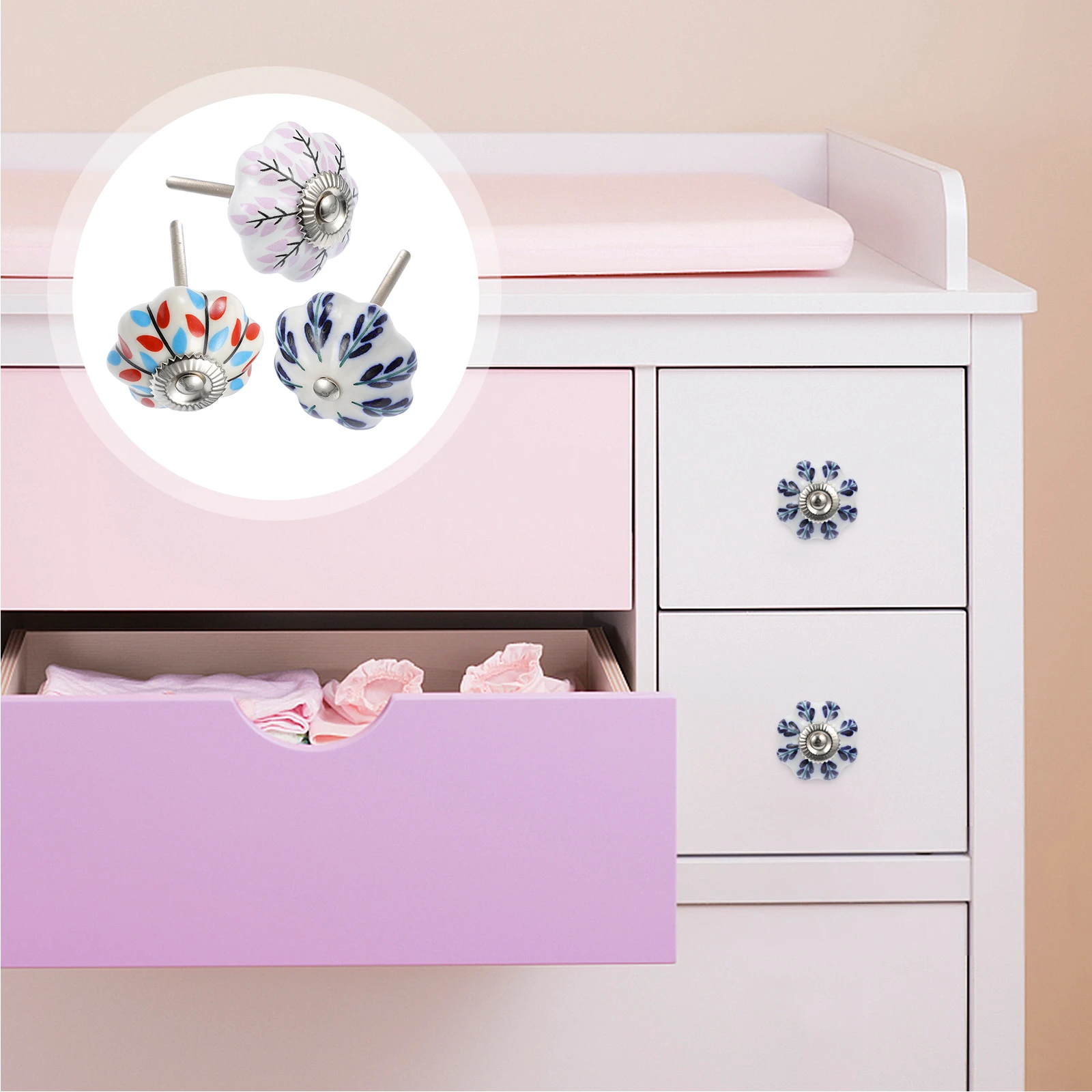 

3Pcs Ceramic Handle Modern Simple Design Polished Surface Easy Install for Cabinets Wardrobes Shoe Cabinets Ceramic Handle