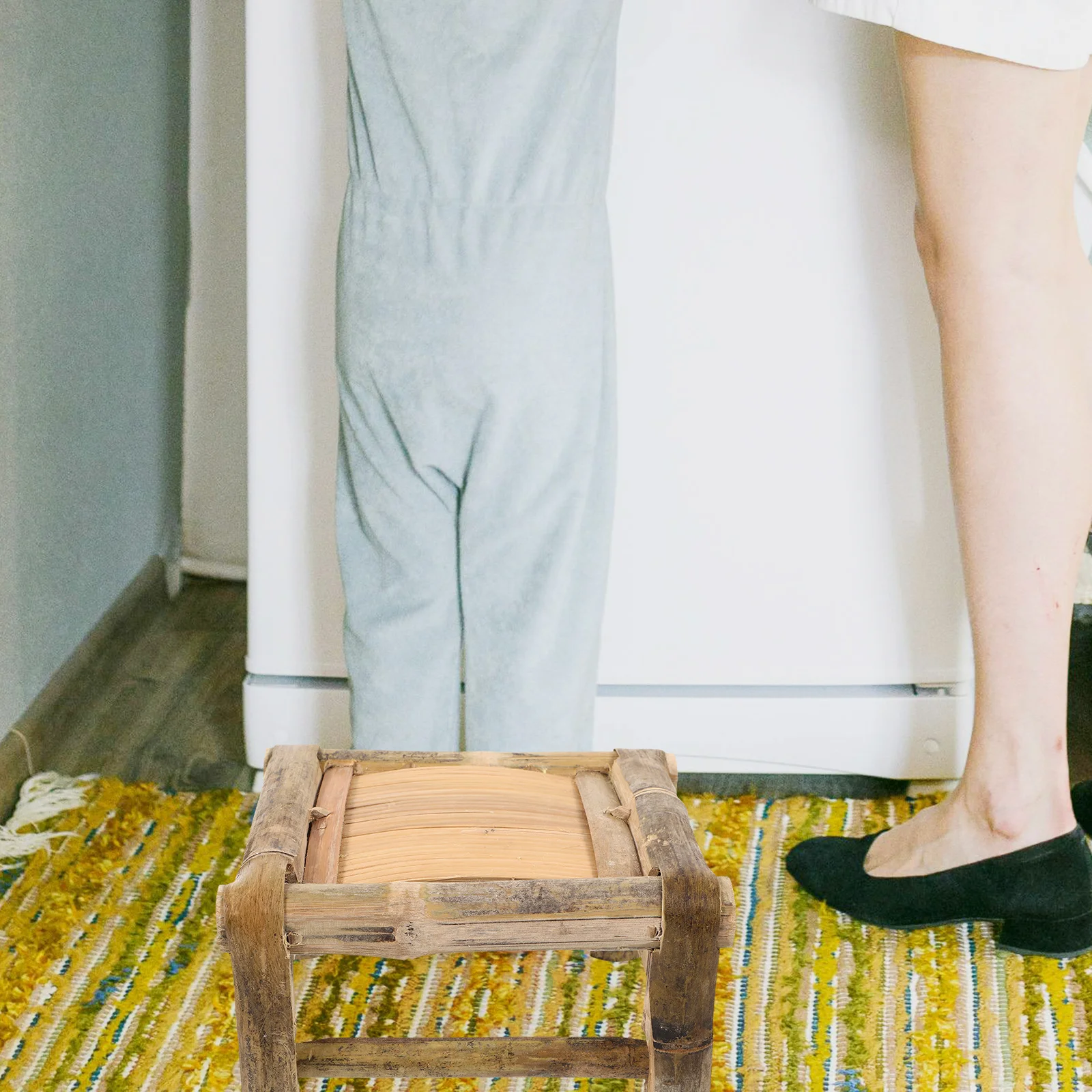 مقعد من الخيزران لخطوة خفيفة الوزن، مقعد تغيير الأحذية، مسند قدم صغير للحمام وغرفة النوم والمطبخ والنزهة #5