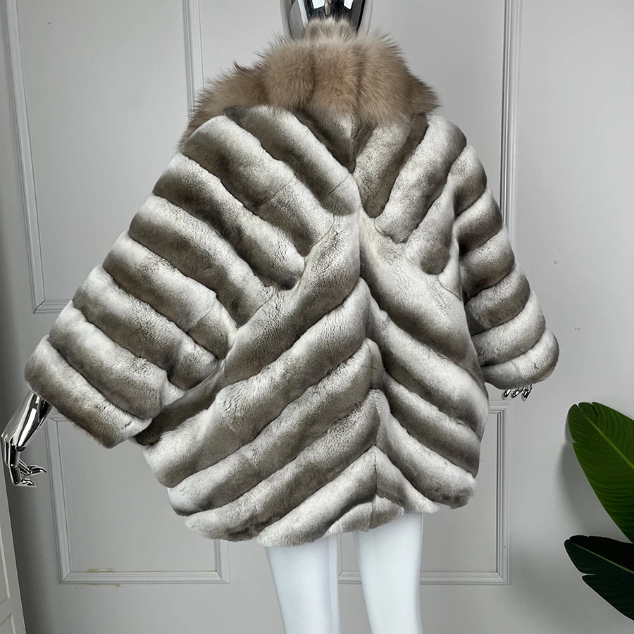 Women's Coat Real Rex Rabbit Fur Coat Women Luxury Winter Natural Fox Fur Jacket Chinchilla Color Natural Rabbit Fur Coats
