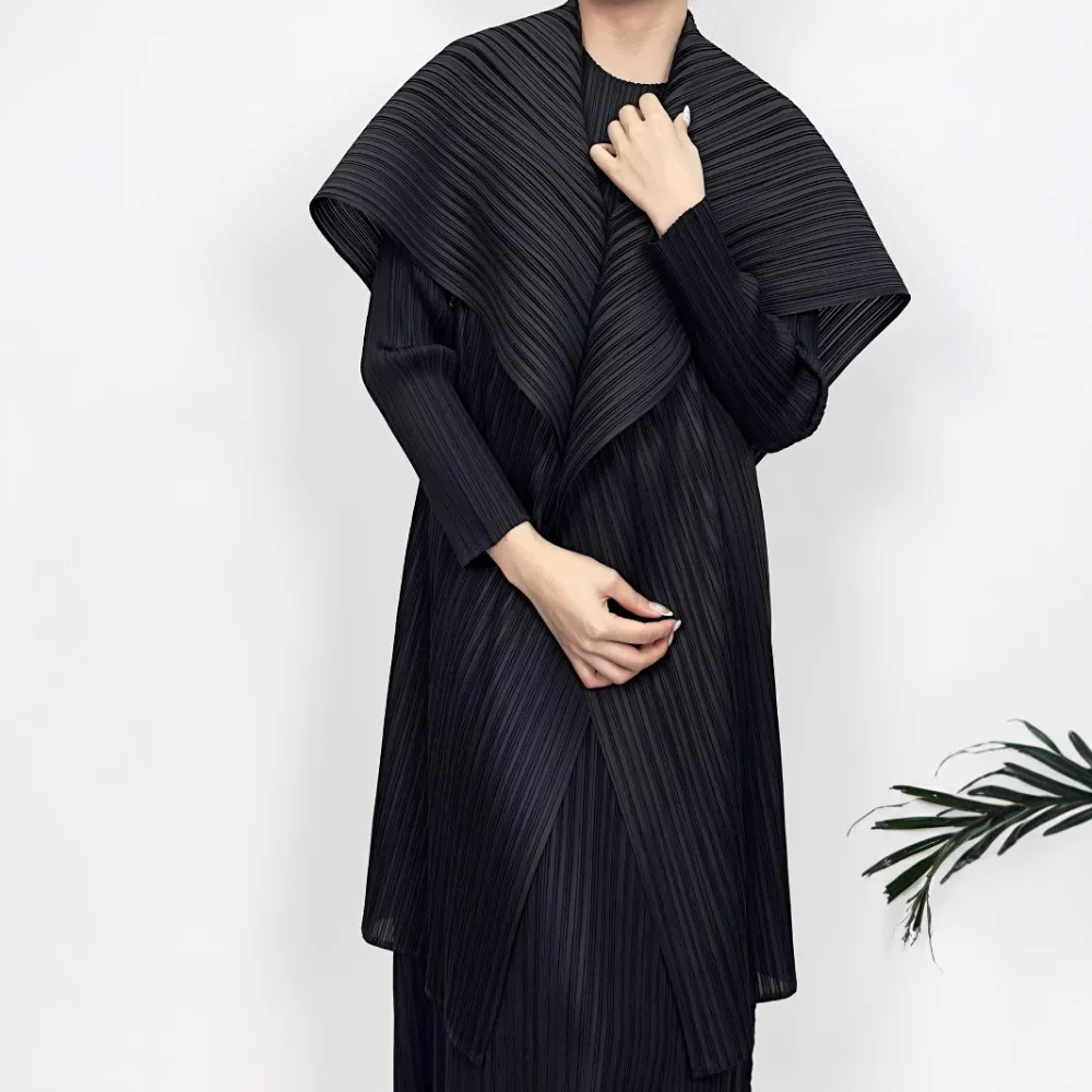 Miyake Pleated Mid-length Skirt 2025 Spring New Ladies Wear Cardigan Vest Coat Pleats Long Shawl Female Fashion High-grade Sense
