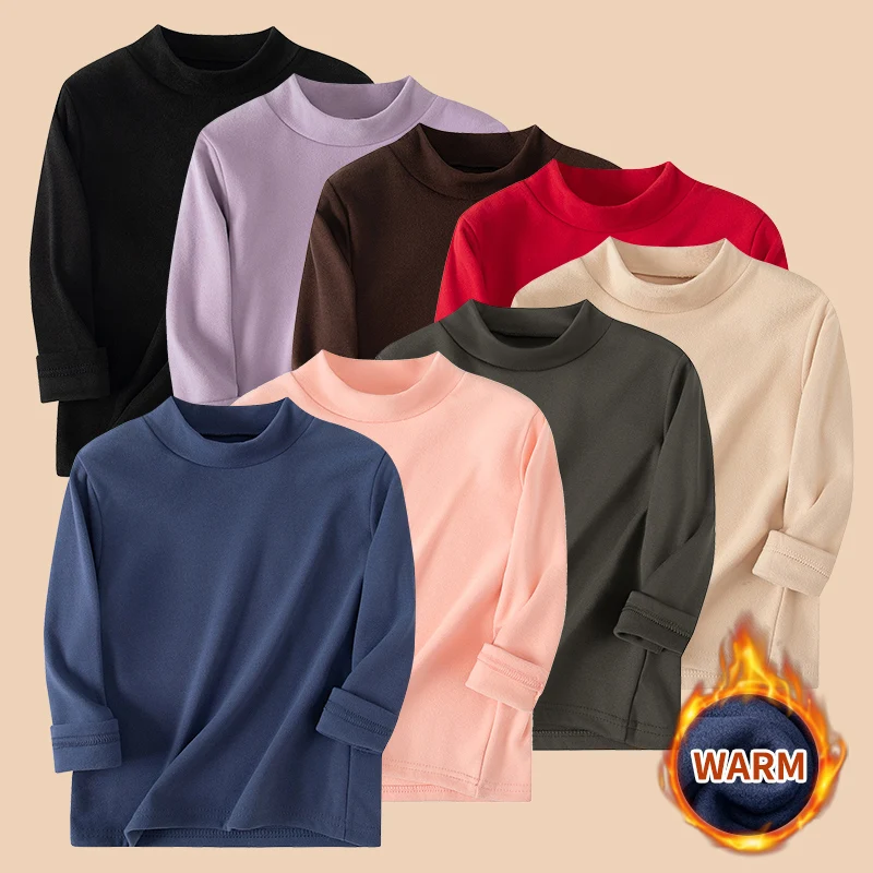 1/3/4 Piece Set For Autumn And Winter Children's Solid Color Casual Half High Neck Warm Base Shirt For Boys And Girls Basic Top