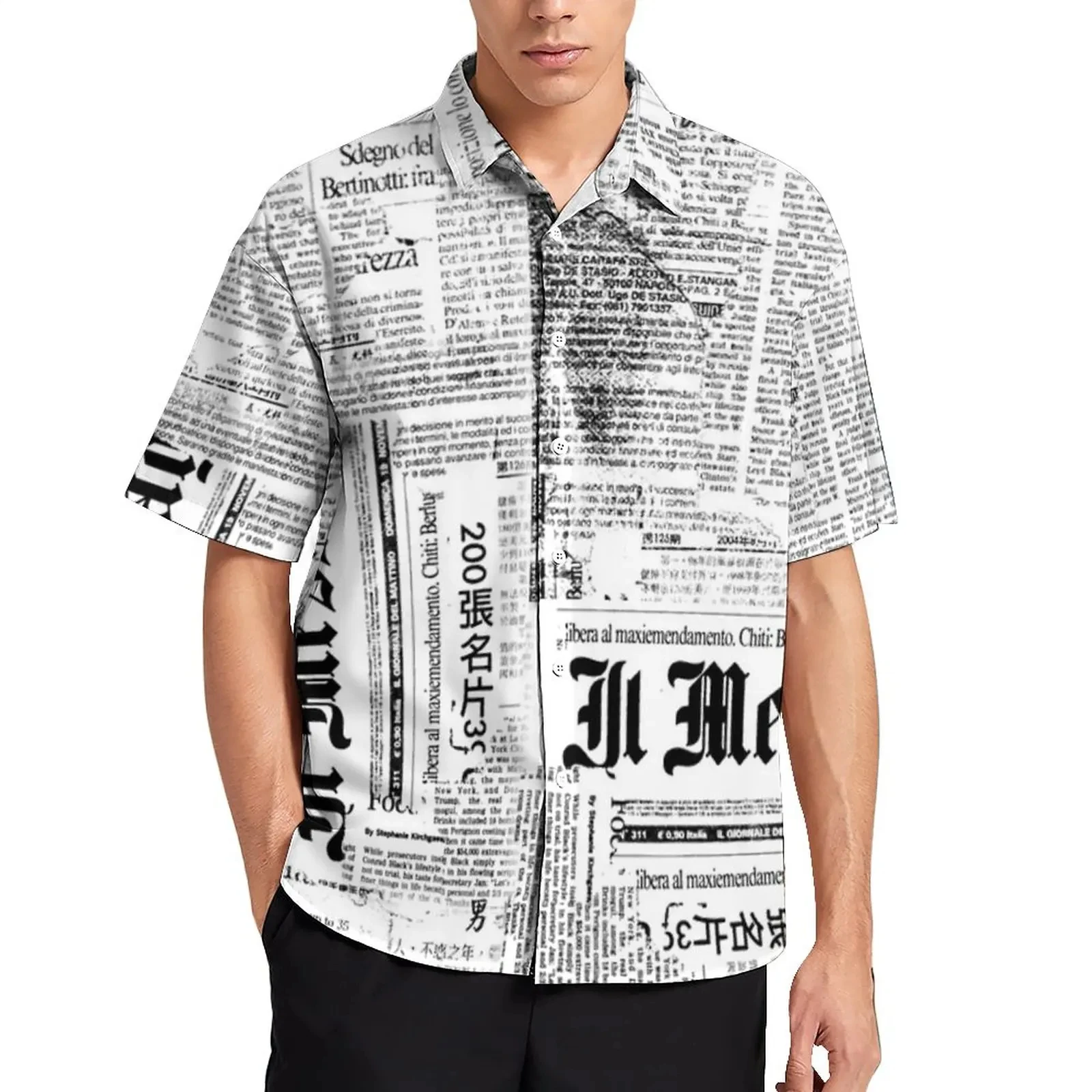 Newspaper Collage 3D Printed Lapel Men Shirt Man/Women Casual Fashion Long Sleeves Shirts Button Tops Oversized Unisex Clothing