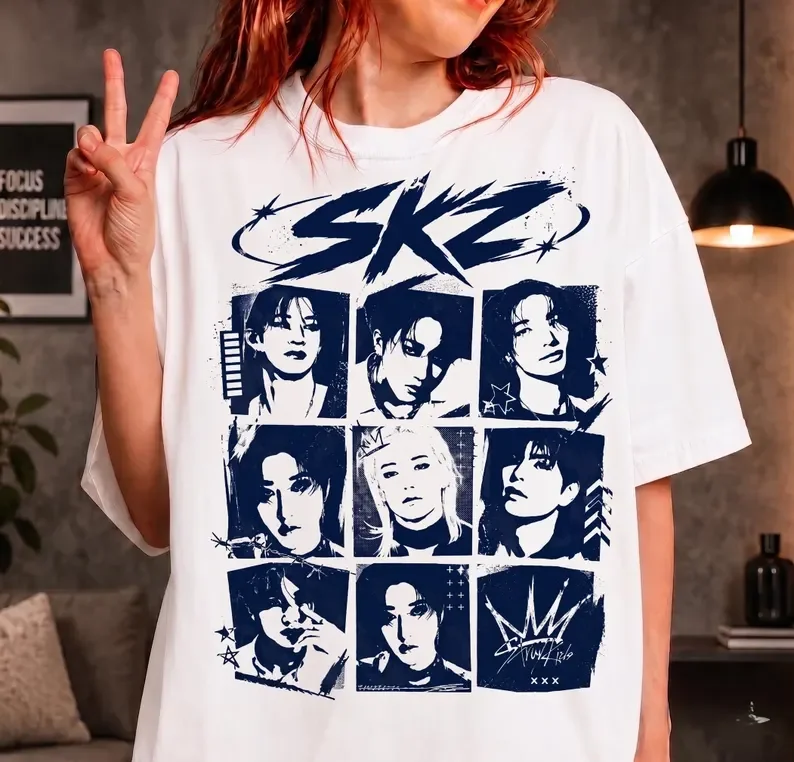 2026 Unisex Stray Kids District 9 Tour Summer Parent Child Cotton Tee Vintage K-Pop Graphic T-shirt Comfortable High Quality Ins