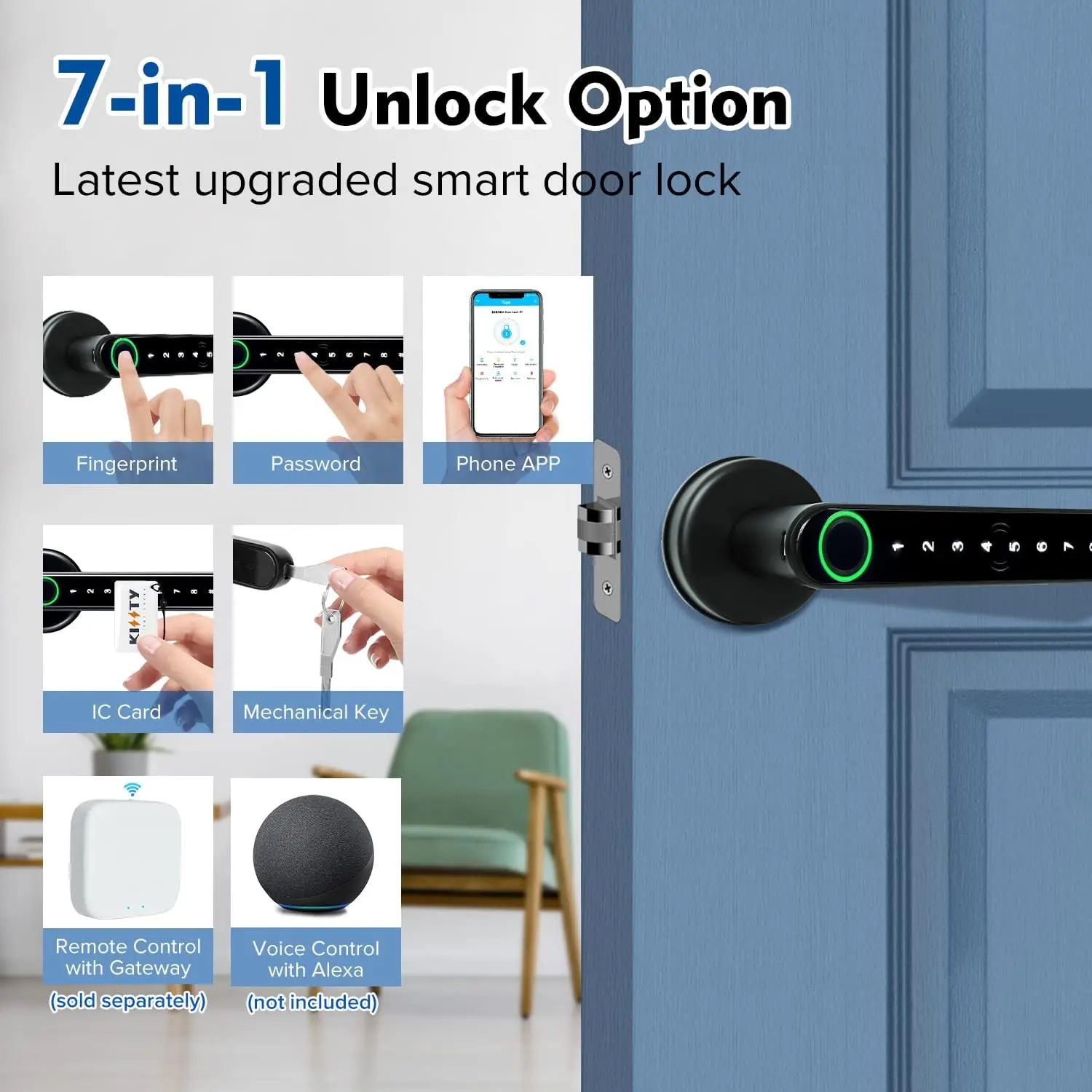 Smart Fingerprint Door Lock Handle for Home Apartment With Key card Digital Door Lock Keypad Keyless Entry electronic lock