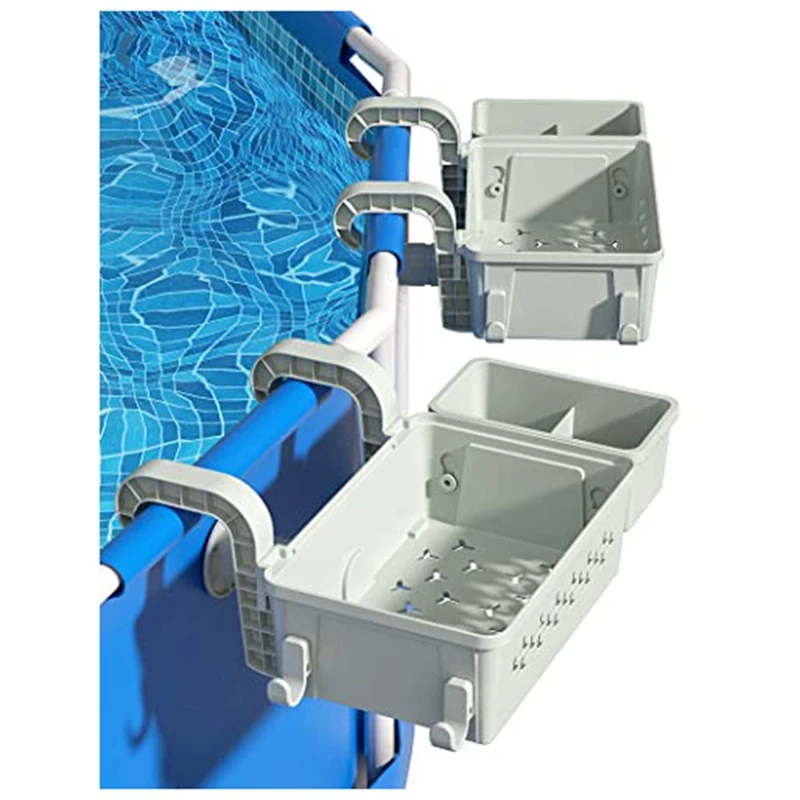 2 Sets Poolside Storage Basket Above Ground Pool Storage Basket + Pool Cup Holder For Above Ground Pools