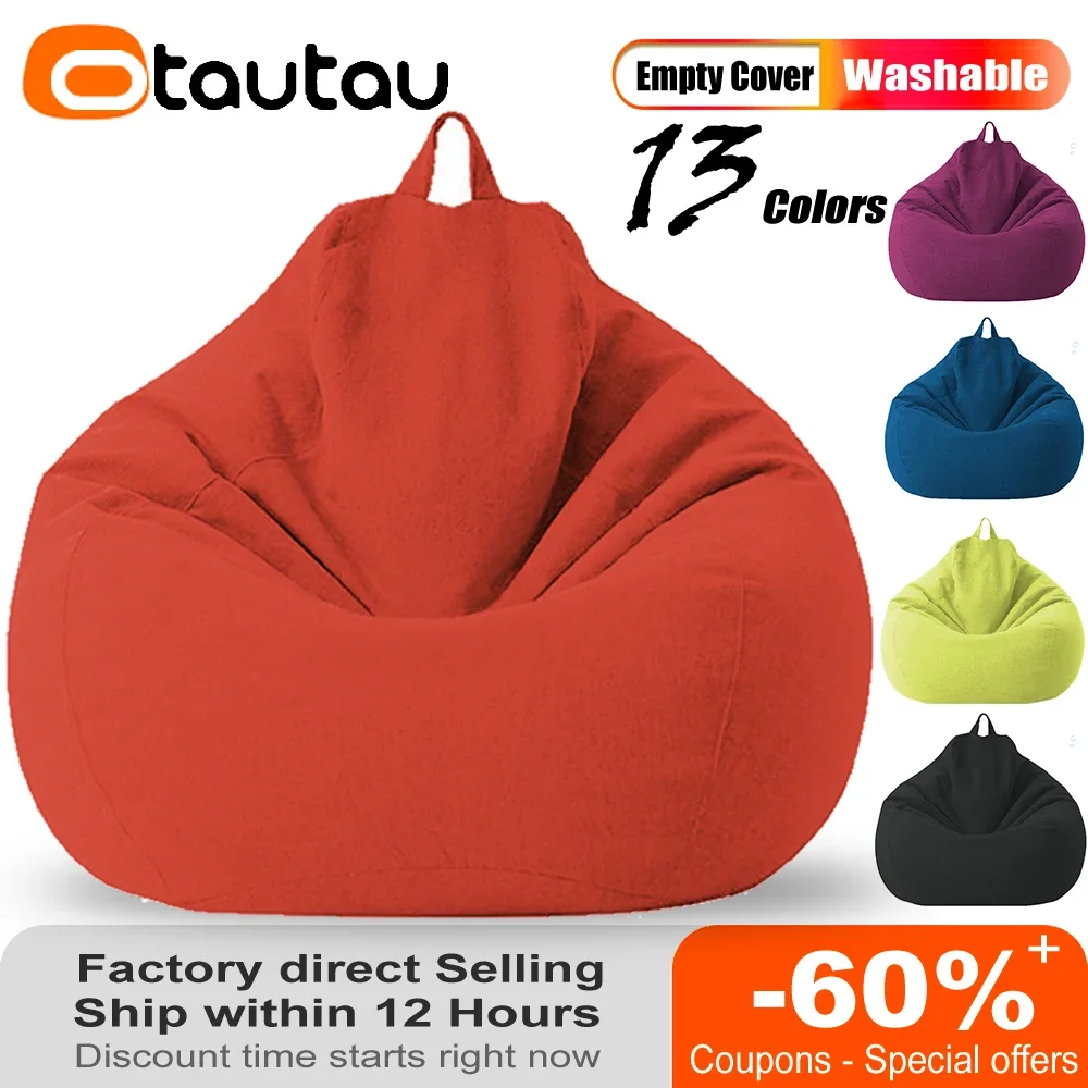 

OTAUTAU Cotton Linen Bean Bag Pouf Cover without filler Beanbag Chair Sofa Floor Seat Game Movie Sac Lounge Recliner DD002