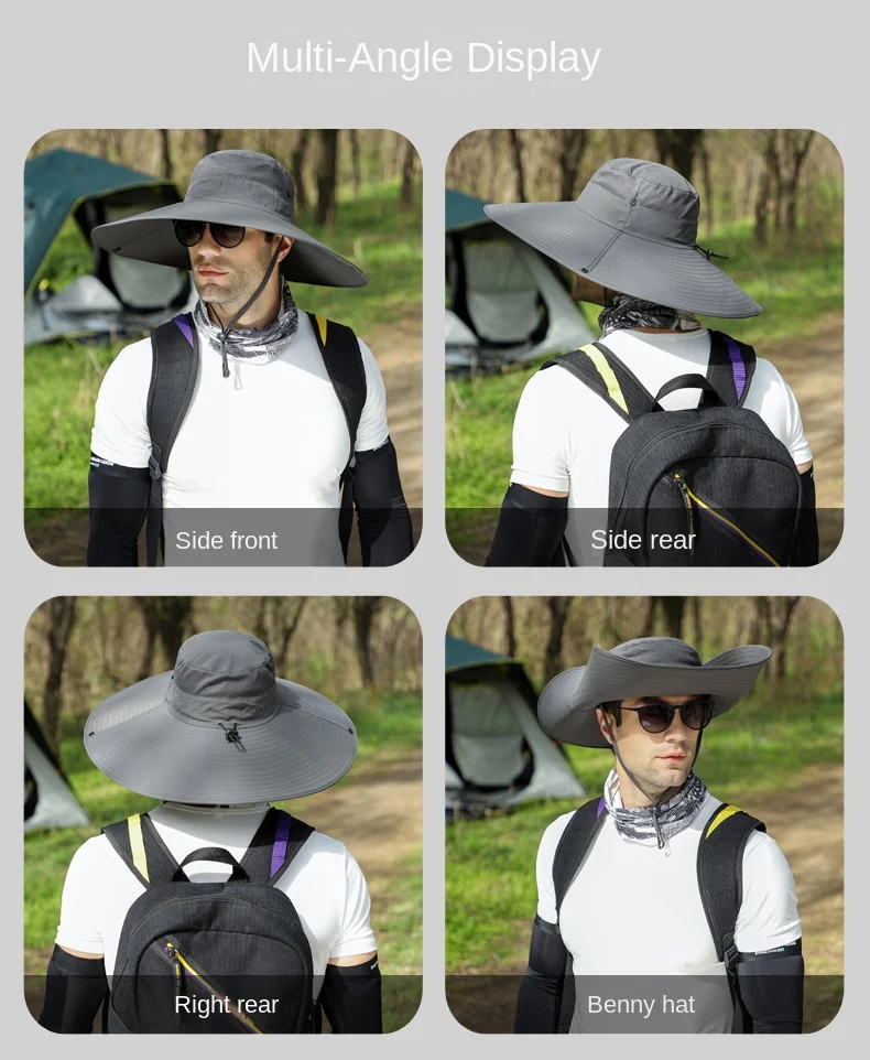 Men Women Large Brim Sunscreen Sun Hat Summer Breathable Face Fishing Cap Outdoor Riding Fishing Leisure Caps