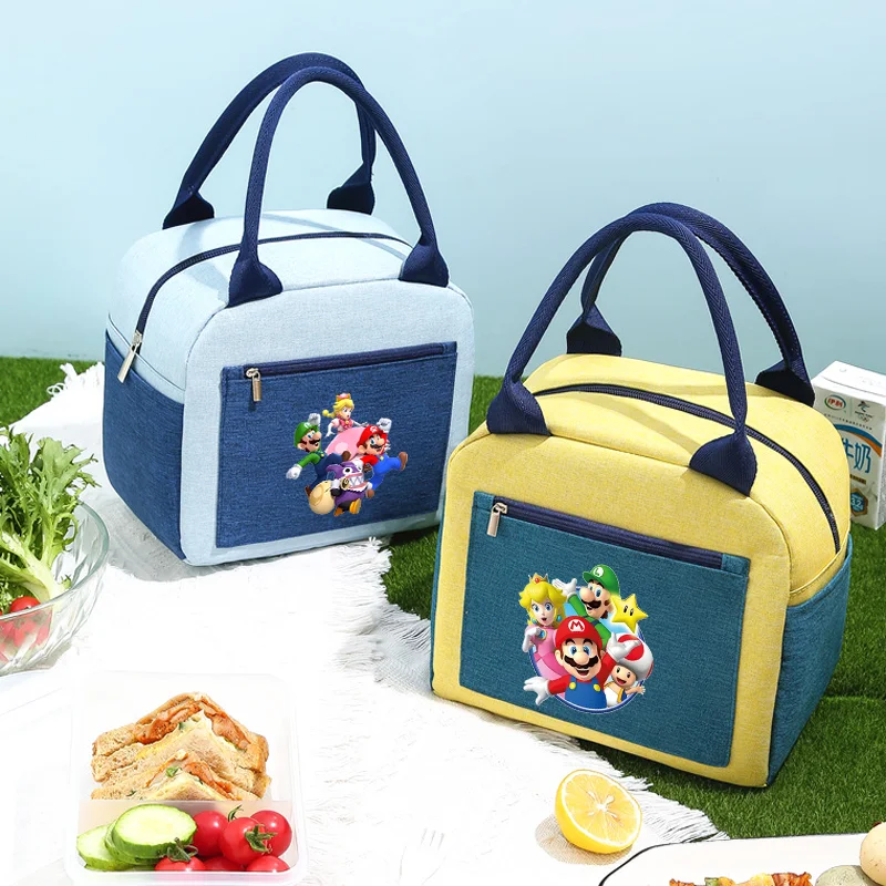 Bolsas de almuerzo de Super Mario para mujeres y hombres, bolsa de Luigi Princess Peach con estampado gráfico de personajes de dibujos animados, gran capacidad, conservación del calor