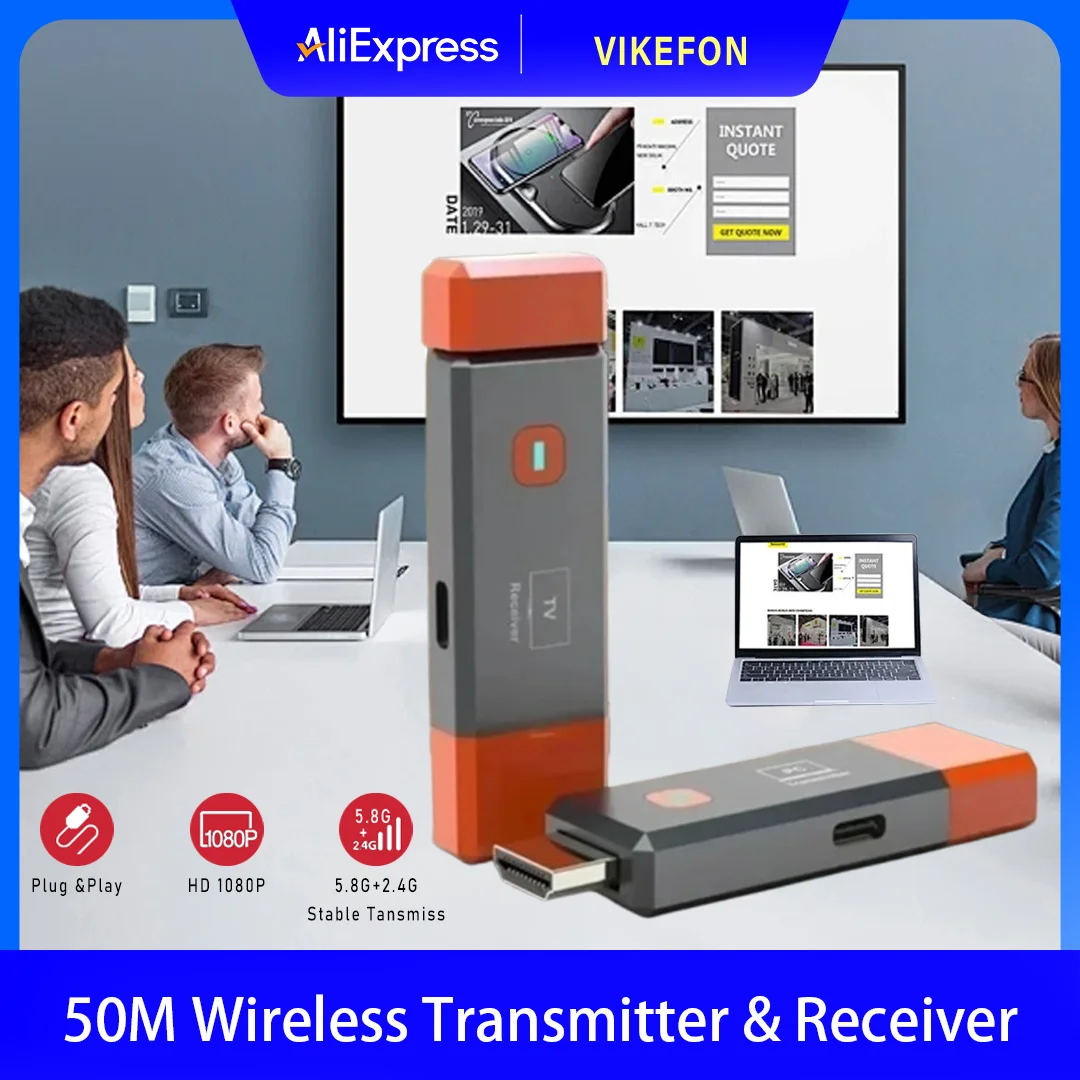 

VIKEFON 1080P 50M Wireless Video Audio Transmitter Receiver Extender Display Adapter Dongle For TV Box Monitor Projector PC