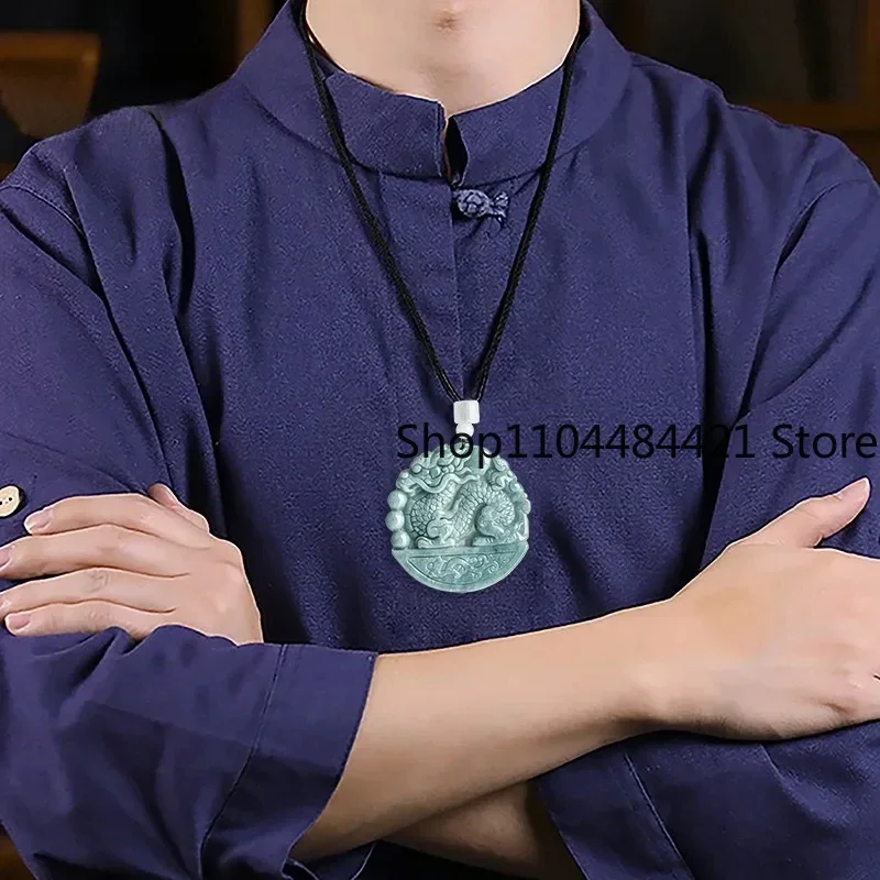 Natural Jadeite Blue Water Dragon Play Beads Charm Dragon Pendant Exquisite Carving High-grade Men and Women Jewelry Gifts