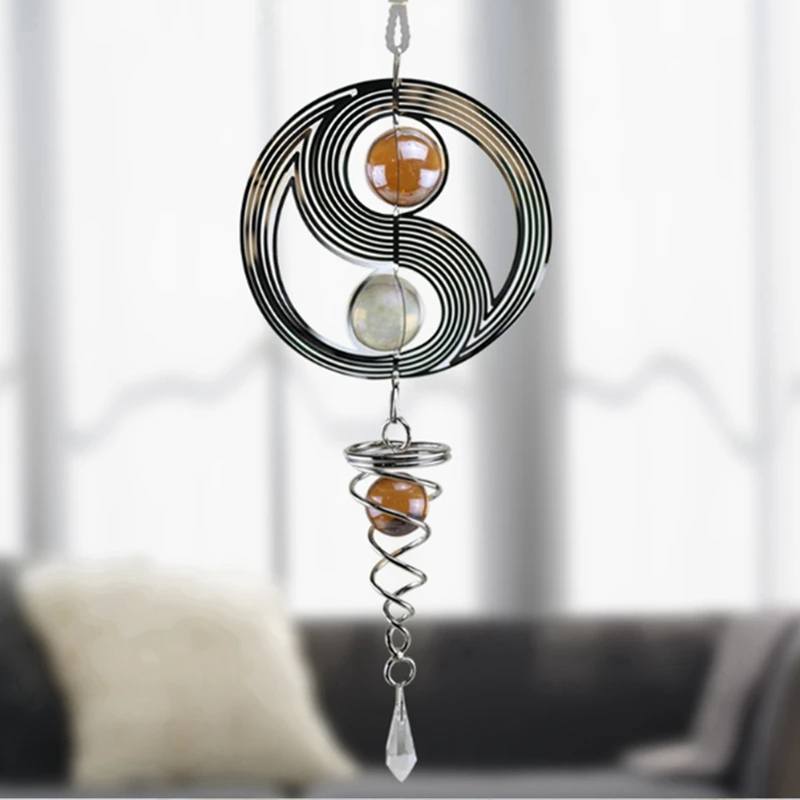 

Outdoor Garden Craft Wind Chimes Yinyang with Crystal Ball Pendant Tai Metal Indoor Home Decor Hanging Spinner Spiral