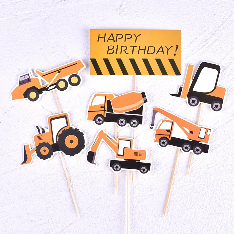 Kids Construction Birthday Party Cupcake Toppers Picks Dump Truck Excavator Tractor Party Cake Toppers Baby Shower Party Decor