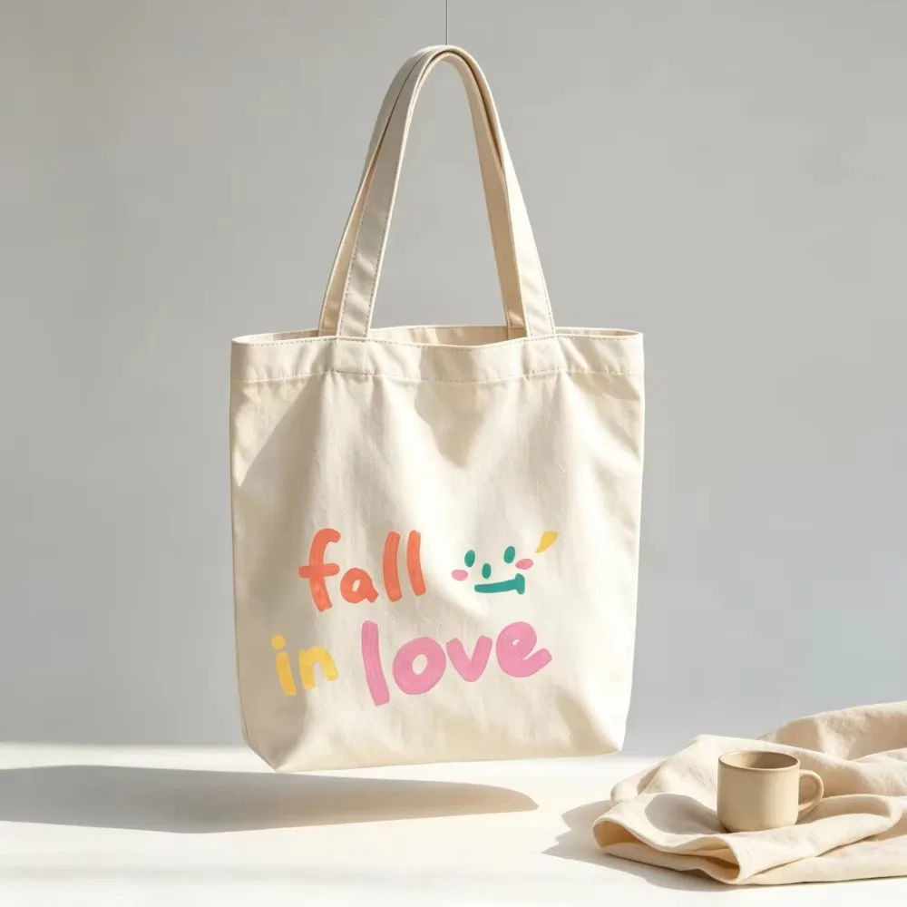 Personalized Fall in Love Canvas Tote Bags Custom Names Cute Fun Y2K Groovy Grocery Shopping Bags Reusable for Women Girls Gifts